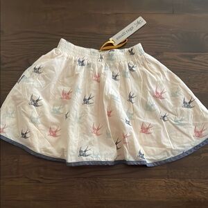 White Skirt with Bird Print